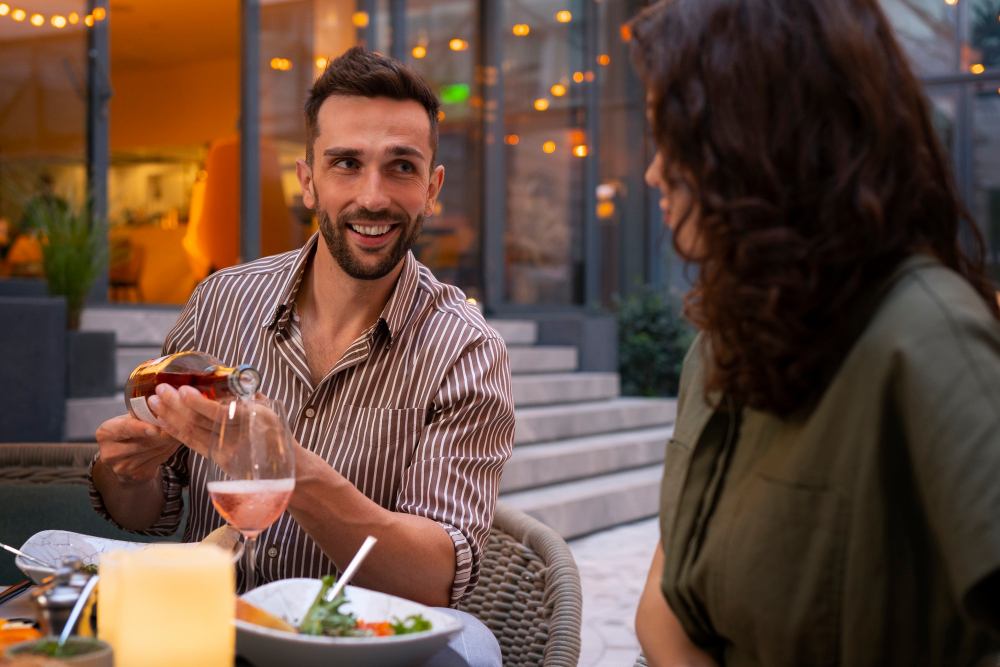 Mann und Frau genießen ein gemeinsames Dinner als Symbolbild für den Ratgeber: Einladung zum Essen als Geschenk