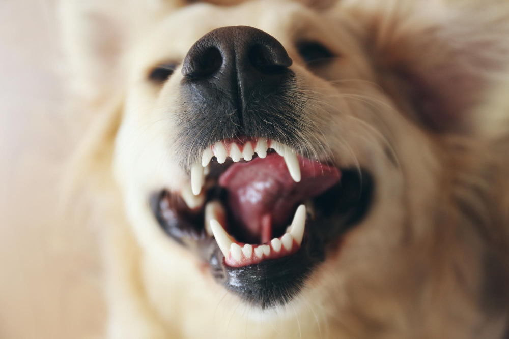 Golden Retriever zeigt seine Zähne als Symbolbild für den Beitrag: Wie viele Zähne hat ein Hund?