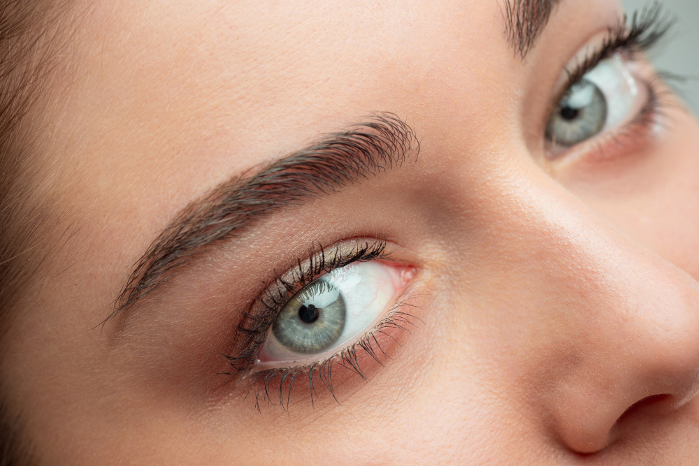 Augenpartie einer jungen Frau mit natürlich schönen Wimpern als Symbolbild für den Ratgeber ist Vaseline gut für die Wimpern?