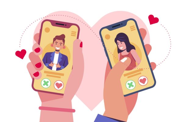 Illustration über das Konzept des Online-Dating als Symbolbild für den Ratgeber: Wie erkenne ich Bots auf Tinder?