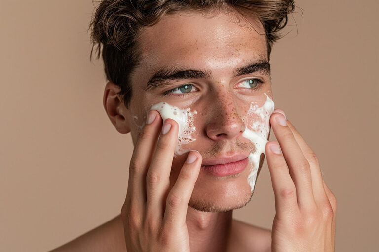 Junger Mann wäscht sich das Gesicht als Symbolbild für den Ratgeber: Peeling vor oder nach der Rasur?