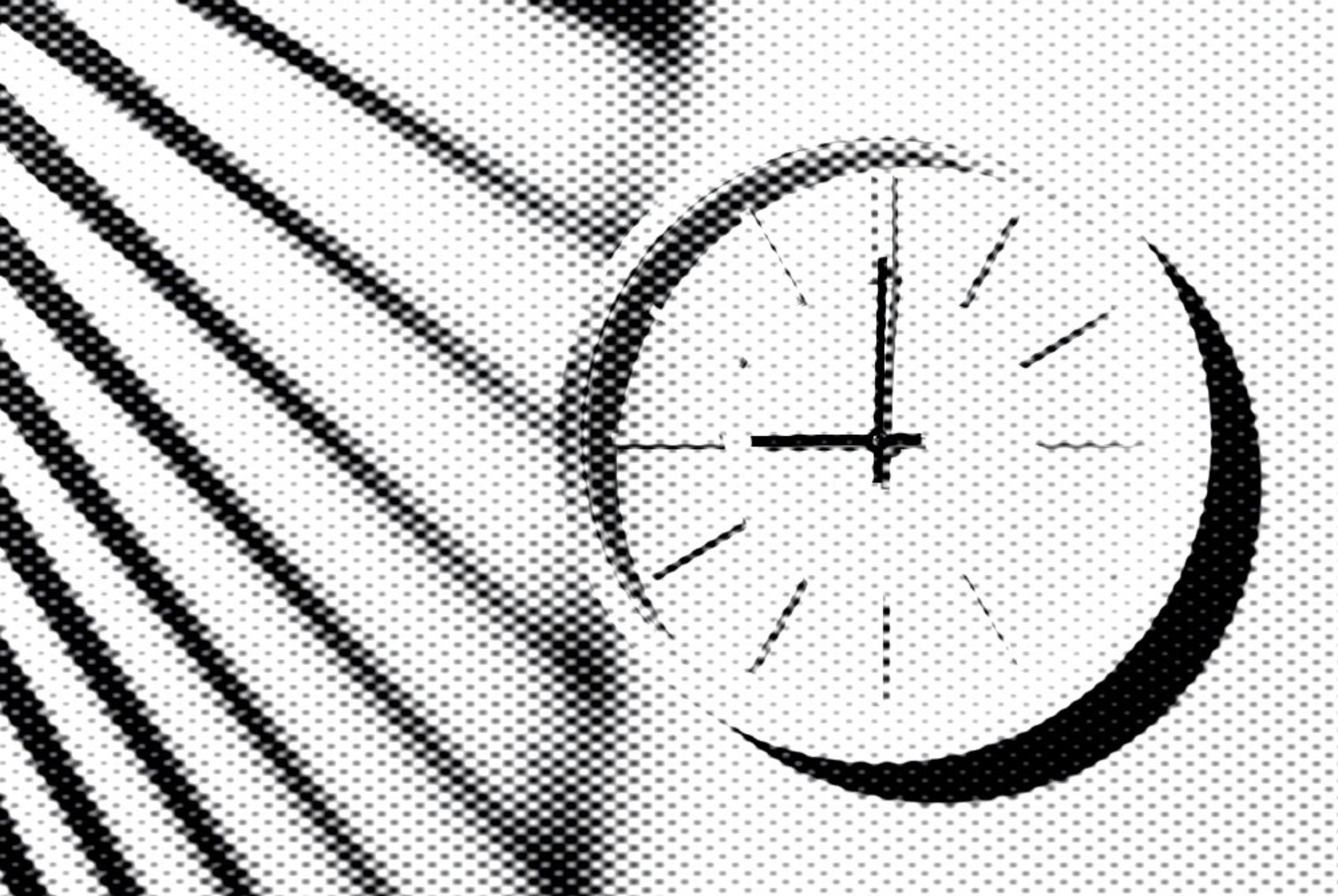 Schwarz weiße Illustration einer Uhr mit langen Schatten als Symbol für die 996-Woche und überlange Arbeitszeiten