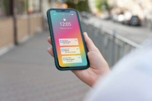 Person blickt auf ein Always on Display eines Smartphones