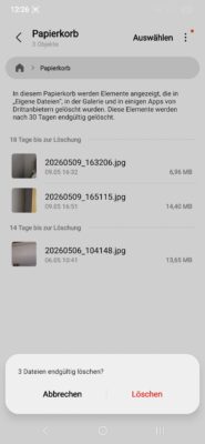 Bestätigung des Löschvorgangs im Android-Dateimanagers