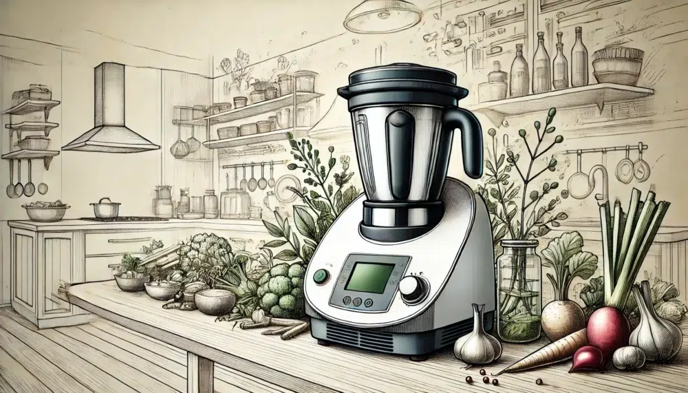 Illustration eines Thermomix in einer Küche als Symbolbild für den Ratgeber: Thermomix-Messer schärfen