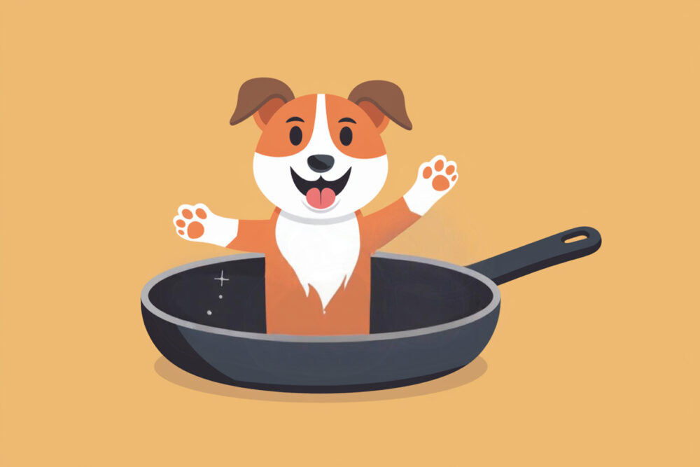Lustige Illustration von einem Hund in der Pfanne