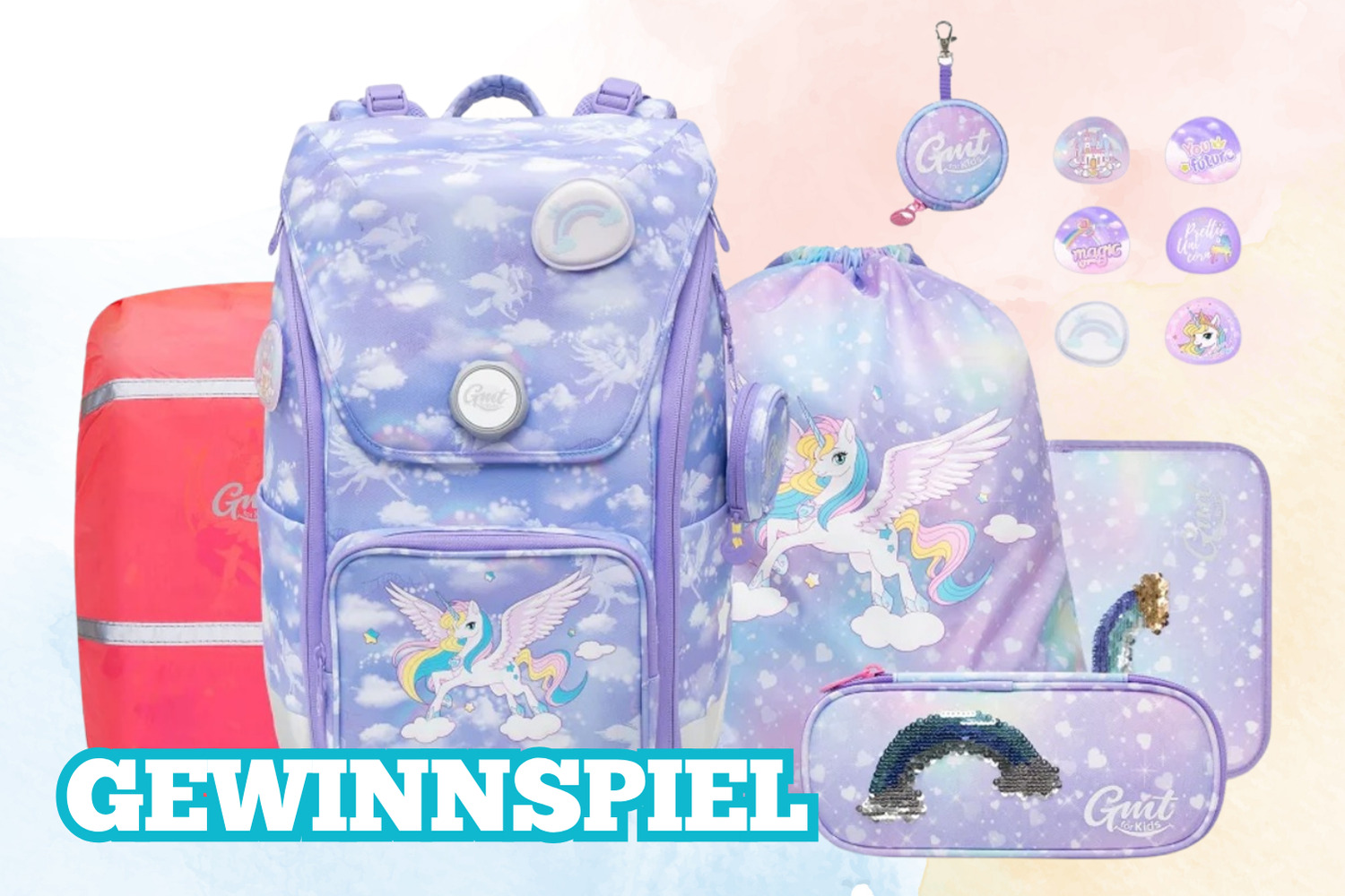 GMT WALL Regenbogeneinhorn-Set mit Aufschrift "Gewinnspiel"