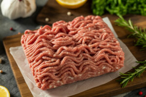 Leicht grau gewordenes Hackfleisch durch Oxidation.