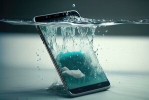 Handy eingetaucht im Wasser als Symbolbild für den Ratgeber: Handy-Wasserschaden was tun