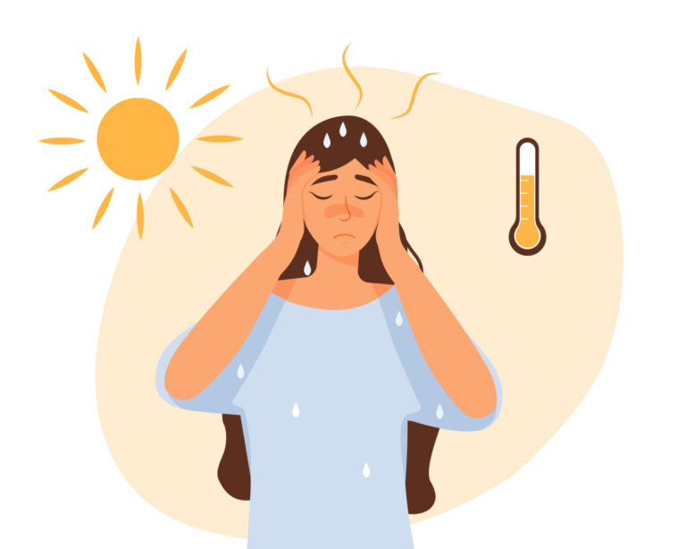 Illustration einer jungen Frau, der die Hitze zu schaffen macht