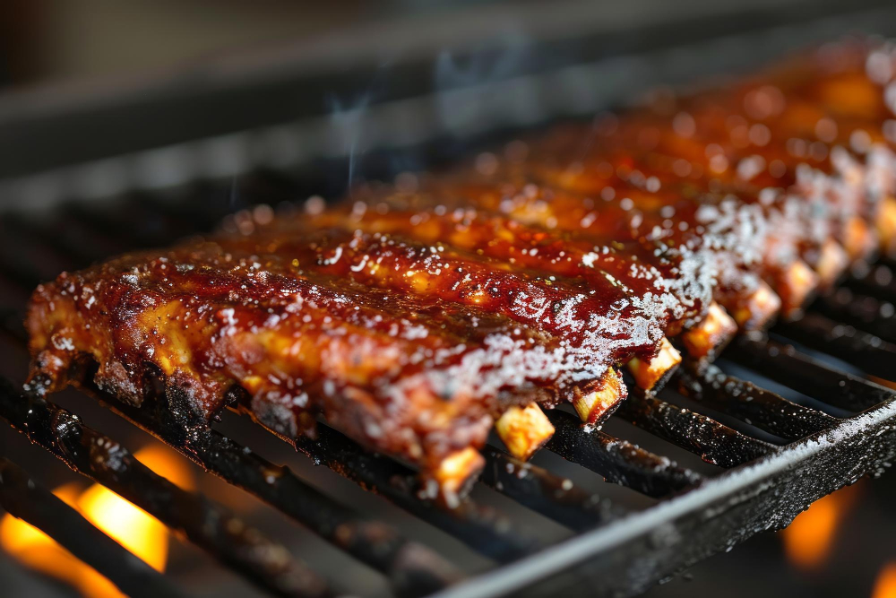 Glasierte Rippchen auf dem Grill als Ergebnis einer Whisky-Marinade