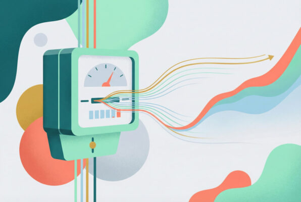 Abstrakte Illustration mit Messanzeige und Kurven - dynamischer Stromtarif: schwankende Preise und Verbrauch steuern