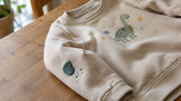 Knete klebt am Ärmel eines Kinder-Sweatshirts