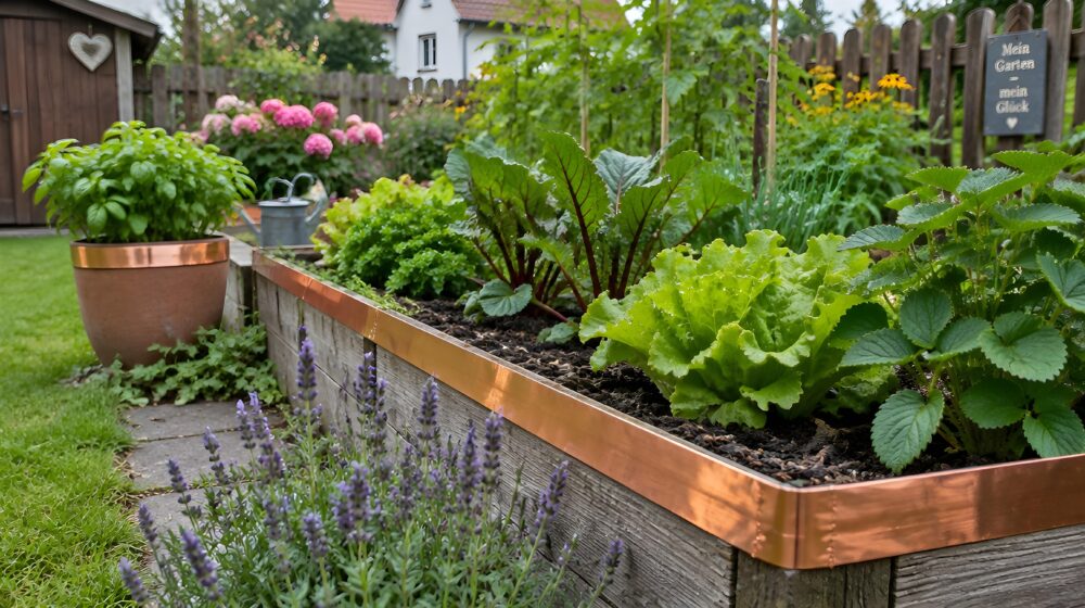 Hochbeet mit Kupferband als Schneckenbarriere