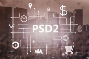 PSD2 Zugriff Drittanbieter widerrufen - grafische Darstellung von Schnittstellen im Online-Banking mit Symbolen für Fingerabdruck, Warenkorb, Dollar und Globus