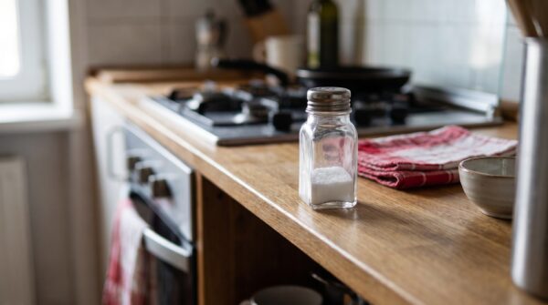 Salz verklumpt im Streuer immer wieder – Salz verklumpt im Streuer in einer natürlichen Alltagsszene