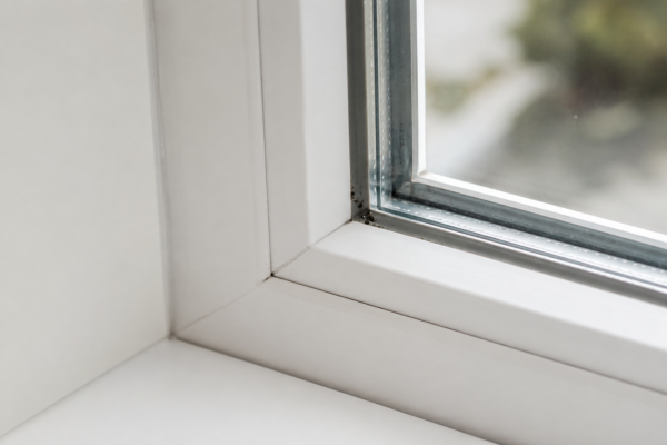 Kleine Schimmelpunkte am Fenstergummi direkt neben der Fensterscheibe