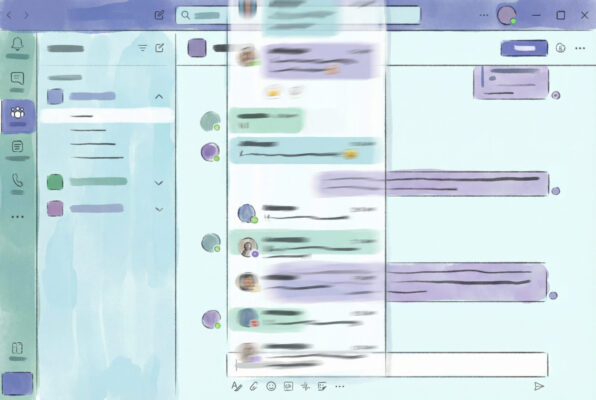 Illustration eines Chatfensters in Microsoft Teams, bei dem der Verlauf beim Eingang neuer Nachrichten nach oben springt.
