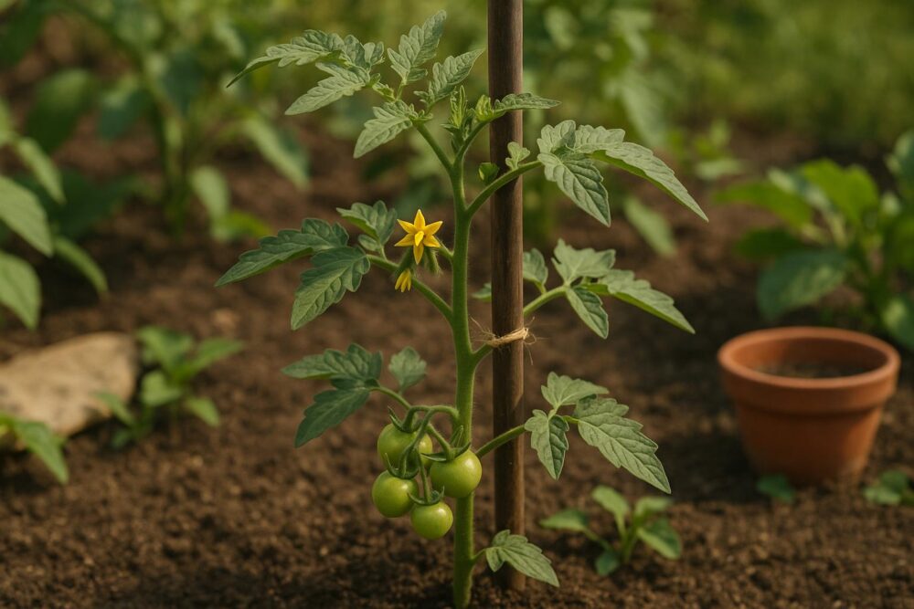 Tomaten richtig ausgeizen in einer natürlichen Alltagsszene
