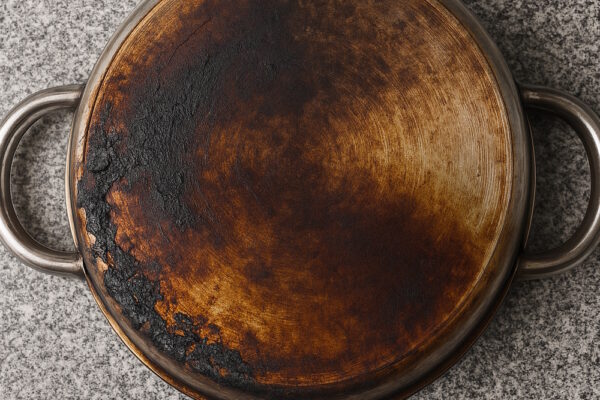 Verkrusteter, drecker Topfboden.