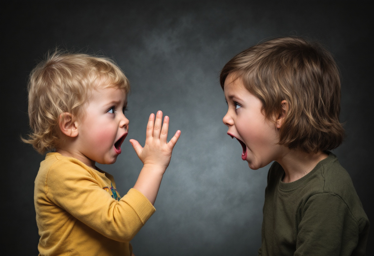 Zwei Geschwisterkinder, die sich anschreien – symbolisiert, warum es zu Streitigkeiten zwischen Geschwistern kommt.