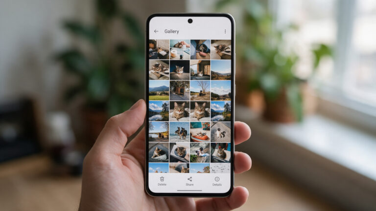 Smartphone zeigt eine Fotogalerie mit zwei identischen Katzenbildern