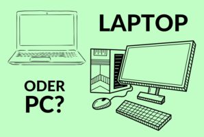 Illustration eines Laptop und eines PC auf mintfarbenem Hintergrund